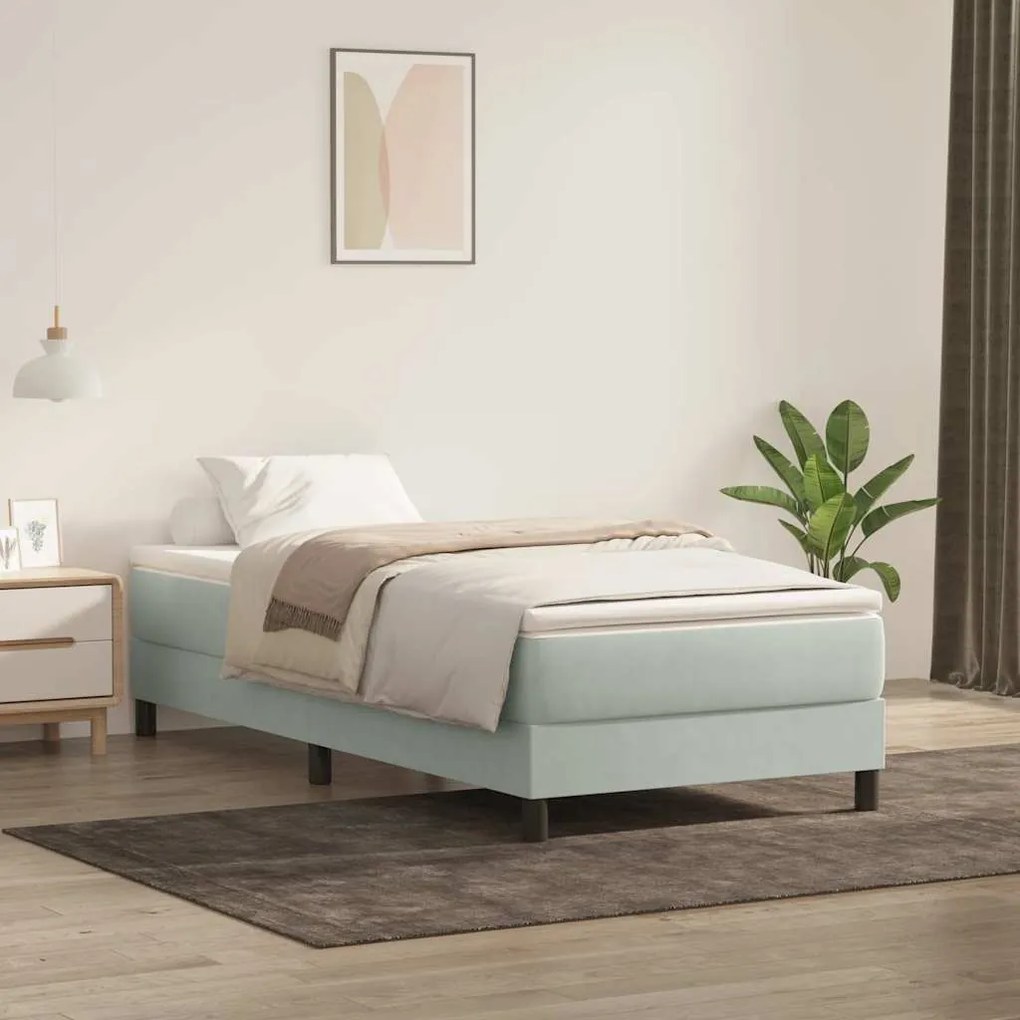 Letto A Molle Senza Materasso Grigio Chiaro 100x220cm Velluto /