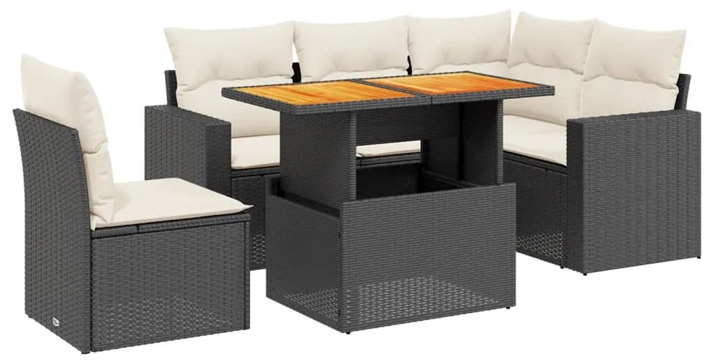 Set divano da giardino 6 pz con cuscini nero in polyrattan