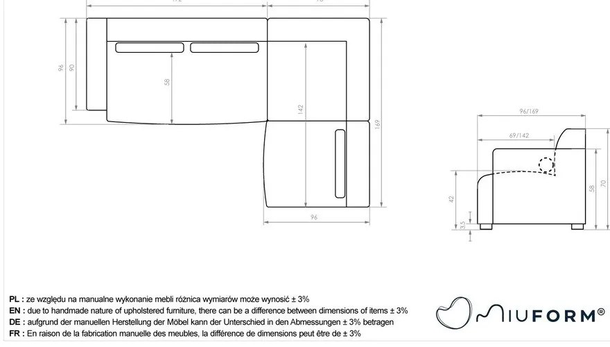Divano angolare componibile in grigio chiaro (con penisola a destra) Flex Felix – Miuform