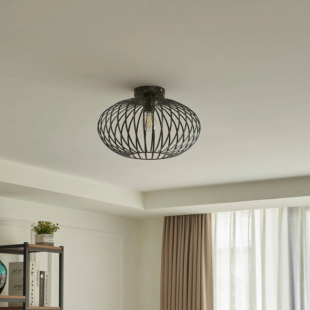 Plafoniera soffitto Rosalea Lindby, dimmerabile, Nero, Soggiorno / Sala da pranzo, Metallo, Moderno, Plafoniera