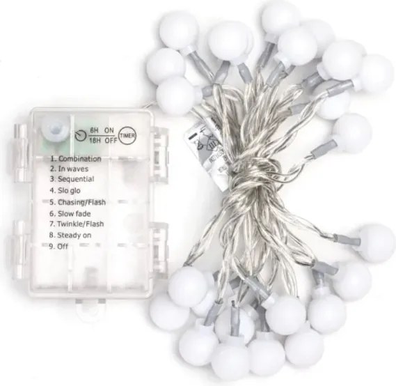 Aigostar - Catena luminosa LED per esterni, 25 LED, alimentazione 3x AA, 8 funzioni, 2,8 m, IP44, bianco freddo