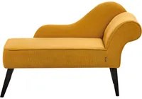 Chaise longue in tessuto senape versione destra gambe in legno scuro stile retr