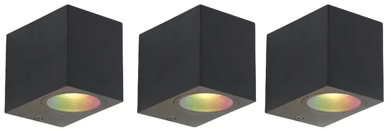 Set di 3 applique da parete smart nere GU10 50mm IP44 - Baleno