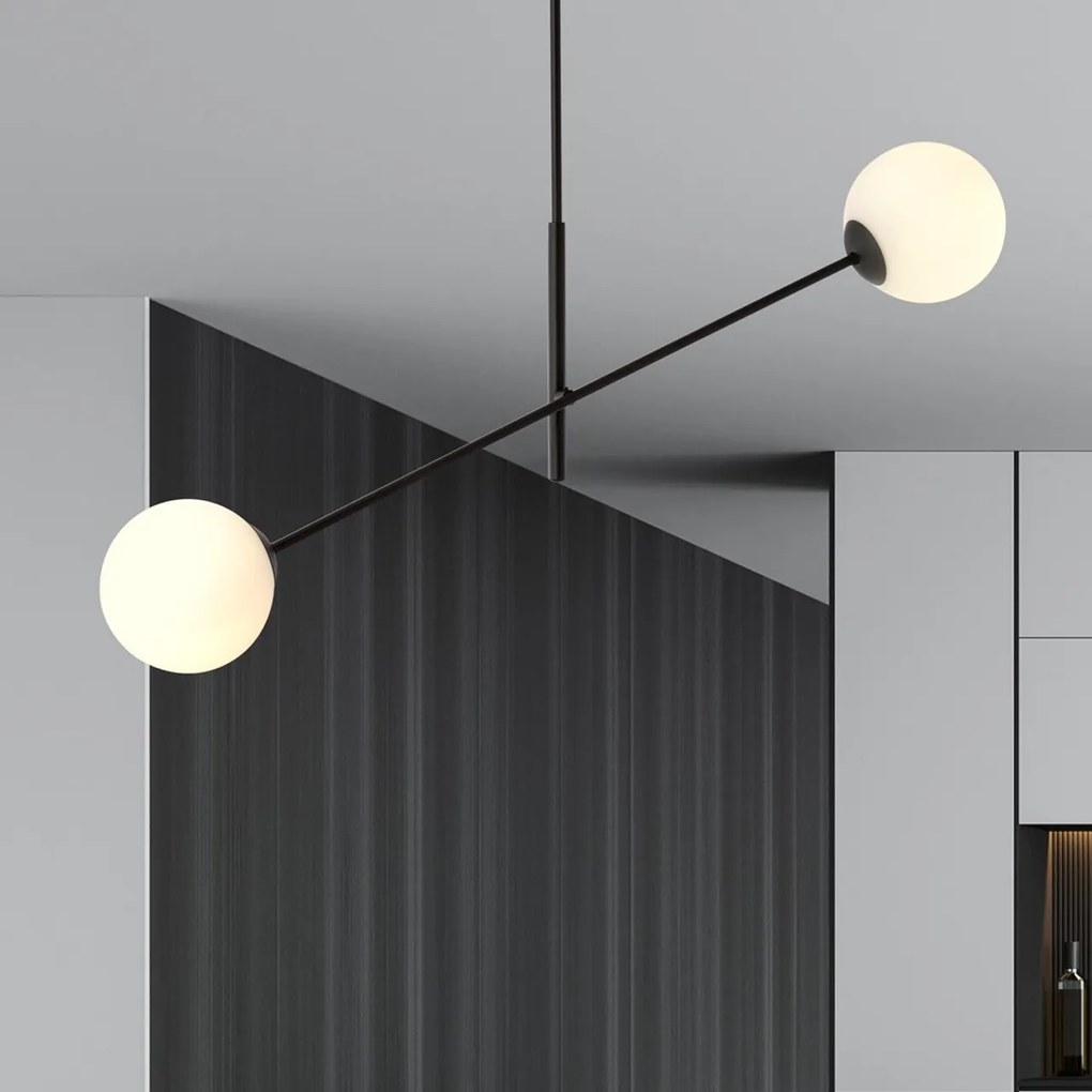 Lampadario da Soffitto in Acciaio e Vetro LINEAR 2 Nero 2xE14
