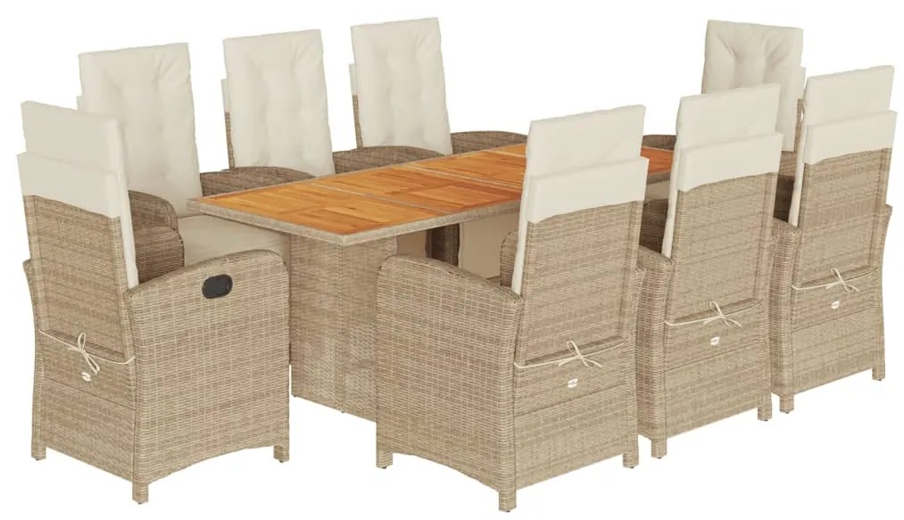 Set da pranzo da giardino 9 pz con cuscini beige in polyrattan