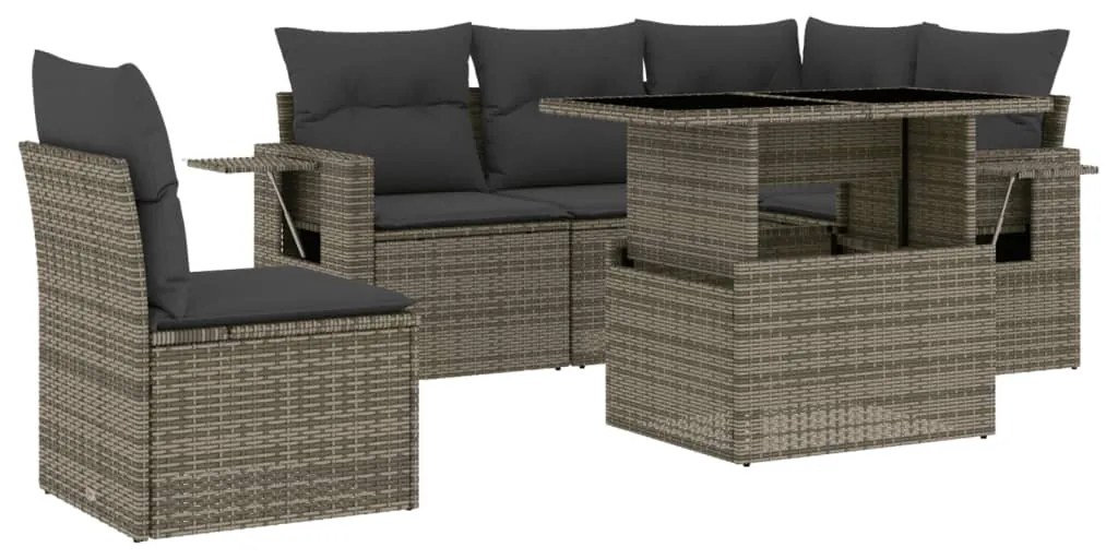 Set divano da giardino 6 pz con cuscini grigio in polyrattan