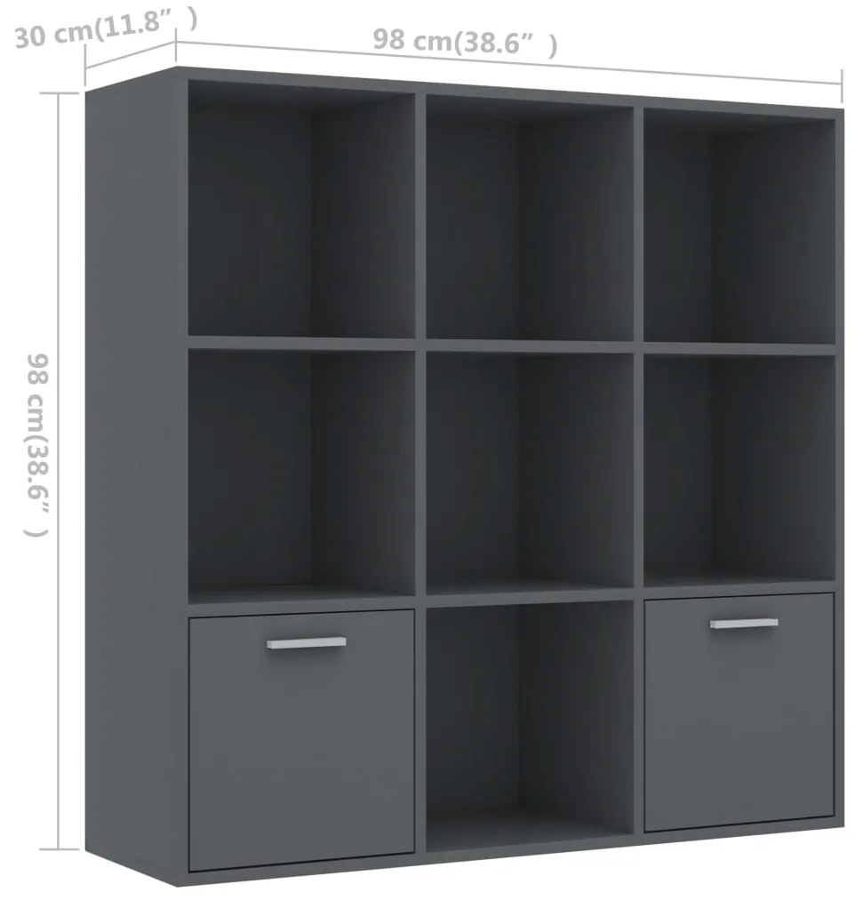 Libreria Grigia 98x30x98 cm in Legno Multistrato