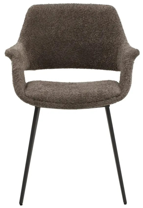 Set di sedie EMBAJADORES in tessuto tortora effetto bouclé e gambe in metallo nero, con braccioli