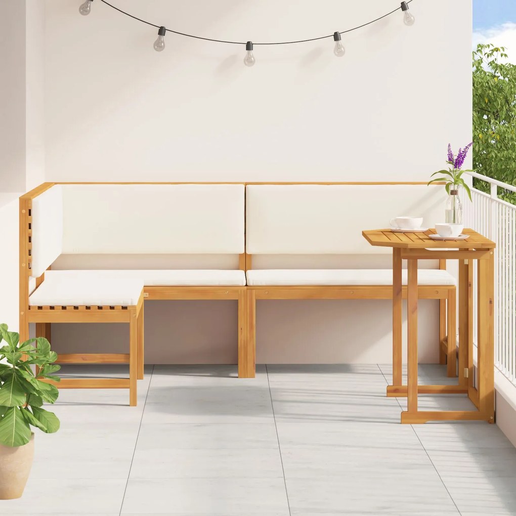 Set bistro da giardino 3 pezzi con cuscini in legno massello di acacia