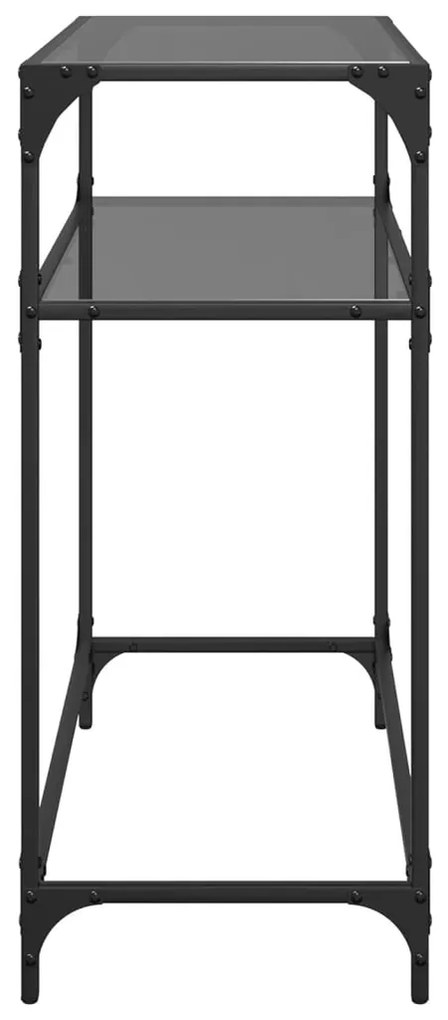 Tavolino consolle con piano in vetro nero 80x35x81cm in acciaio