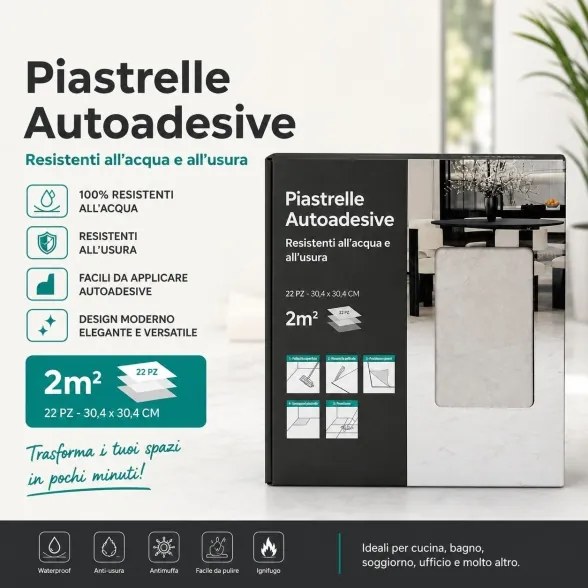 Piastrelle in LTV PVC autoadesive da pavimento parete Set 22 pz 2 mt2 30x30 effetto maiolica Capri