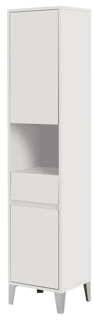 Colonna Portasciugamani a Terra 183 Cm Due Ante Con Vano a Giorno Un Cassetto Feridras "Mondo 2.0" Bianco Opaco/Bianco Laccato