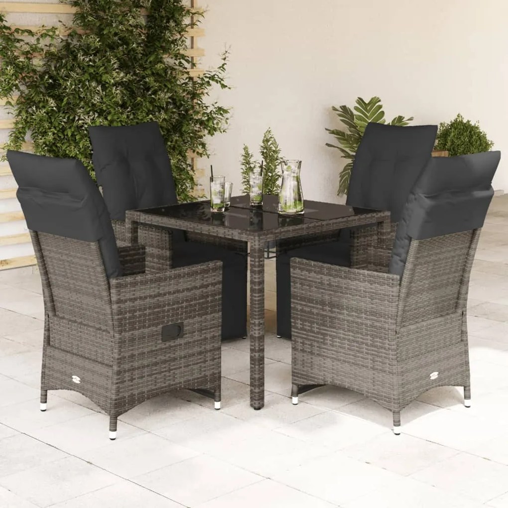 Set Bistrò Da Giardino 5 Pz Con Cuscini İn Polyrattan Grigio /