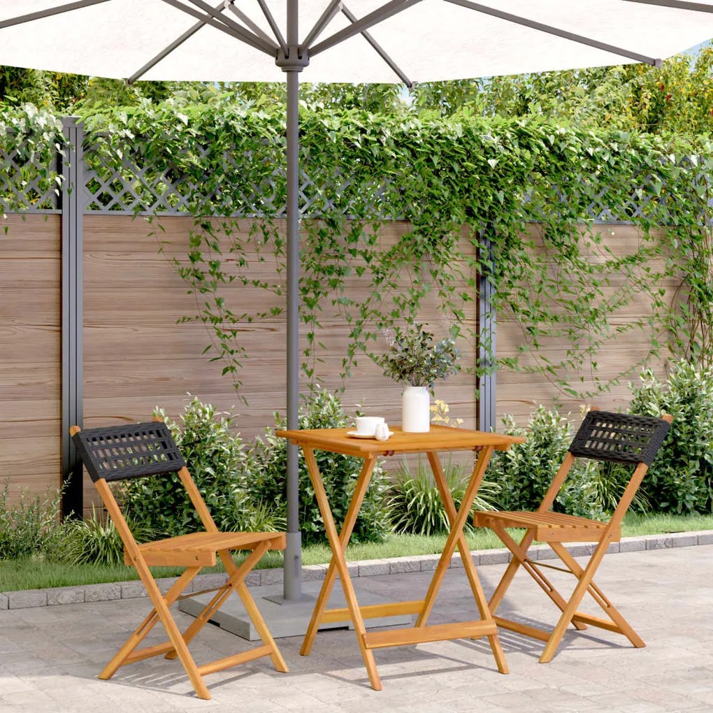 Set Da Bistrot 3 Pz Nero İn Polyrattan E Legno Massello /