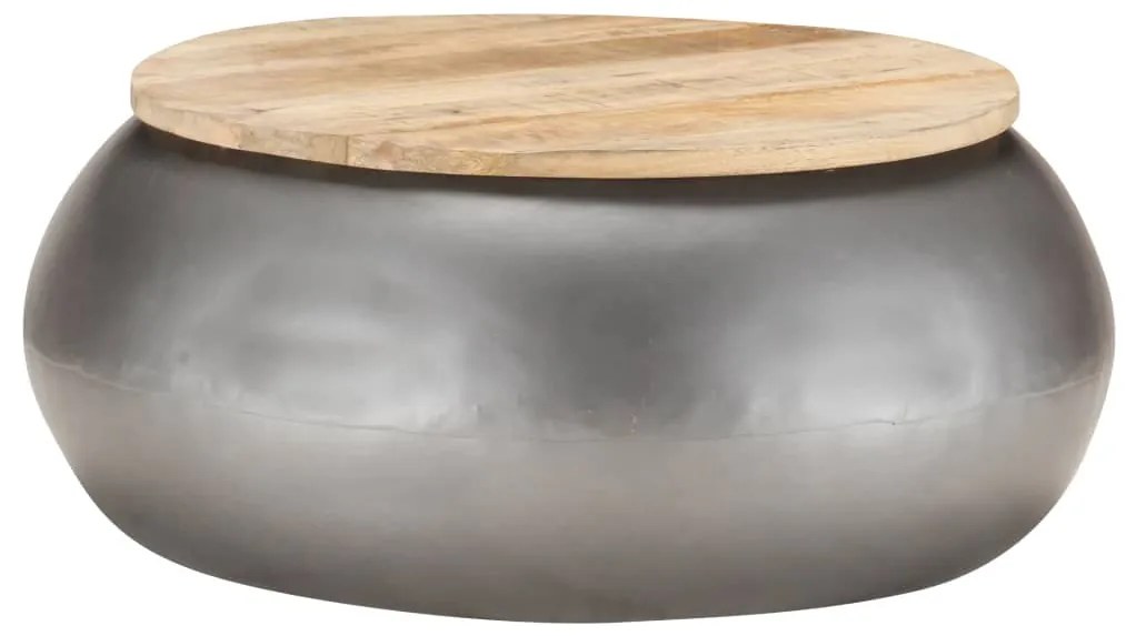 Tavolino Da Salotto Grigio 68x68x30 Cm Legno Massello Di Mango /