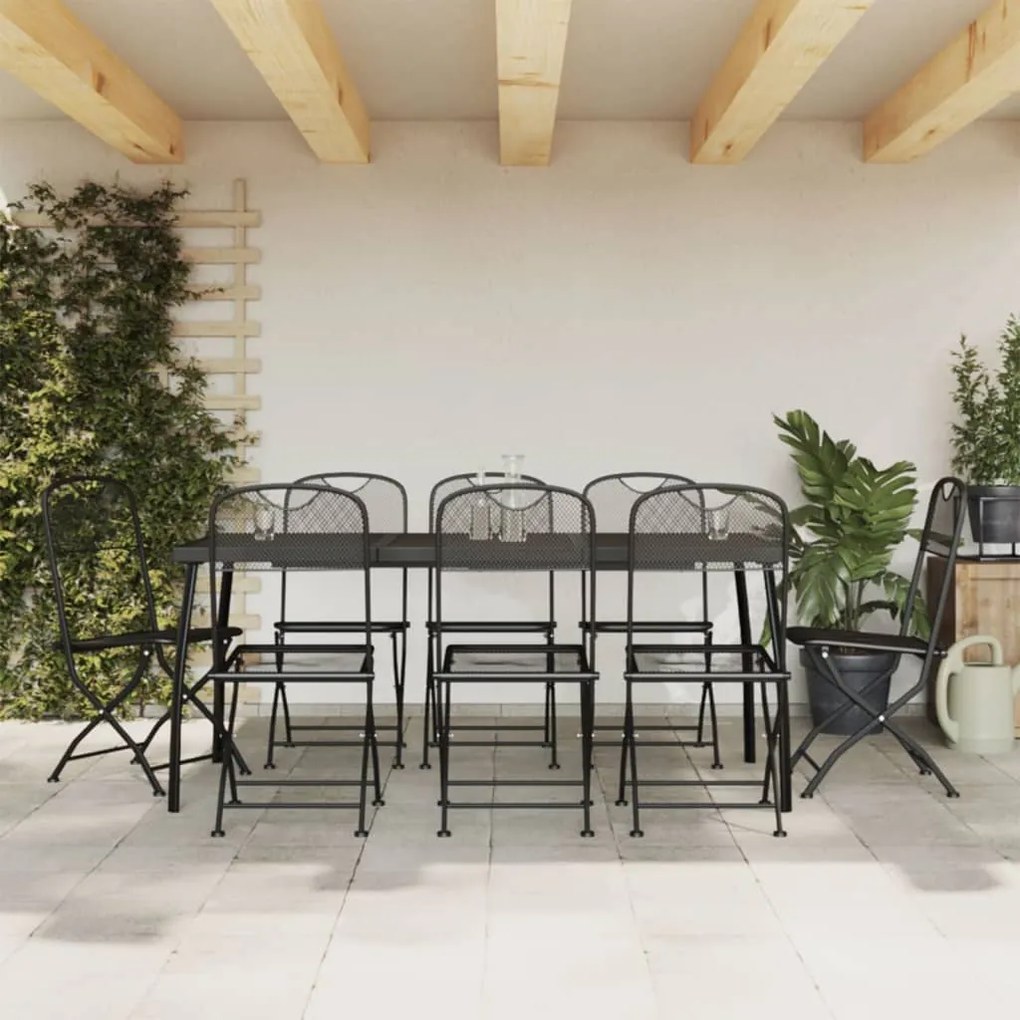 Set Da Pranzo Da Giardino 9pz Antracite İn Rete Metallica /