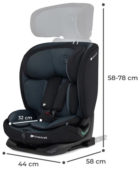 KINDERKRAFT - Seggiolino auto ONETO 3 i-Dimensioni (76-150 cm) + Isofix Graphite nero