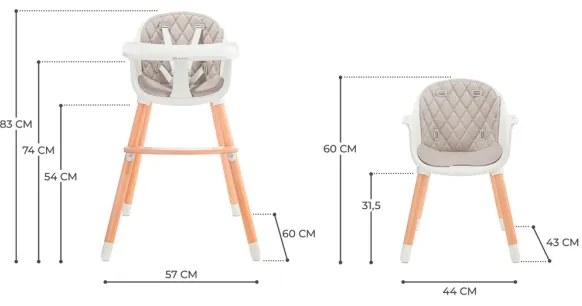 KINDERKRAFT - Sedia da pranzo per bambini 2v1 SIENNA faggio/grigio