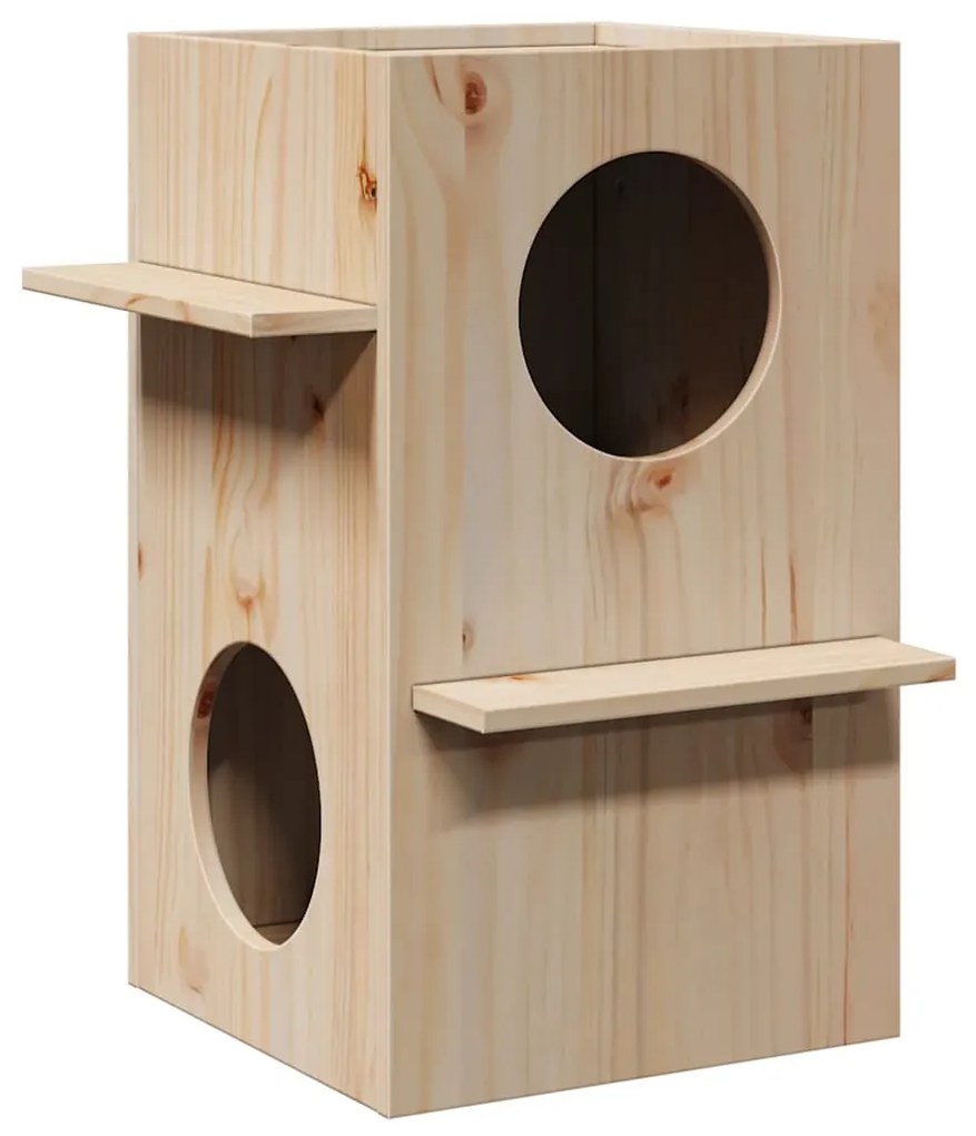 Cuccia Per Gatti 43x43x60 Cm İn Legno Massello Di Pino /