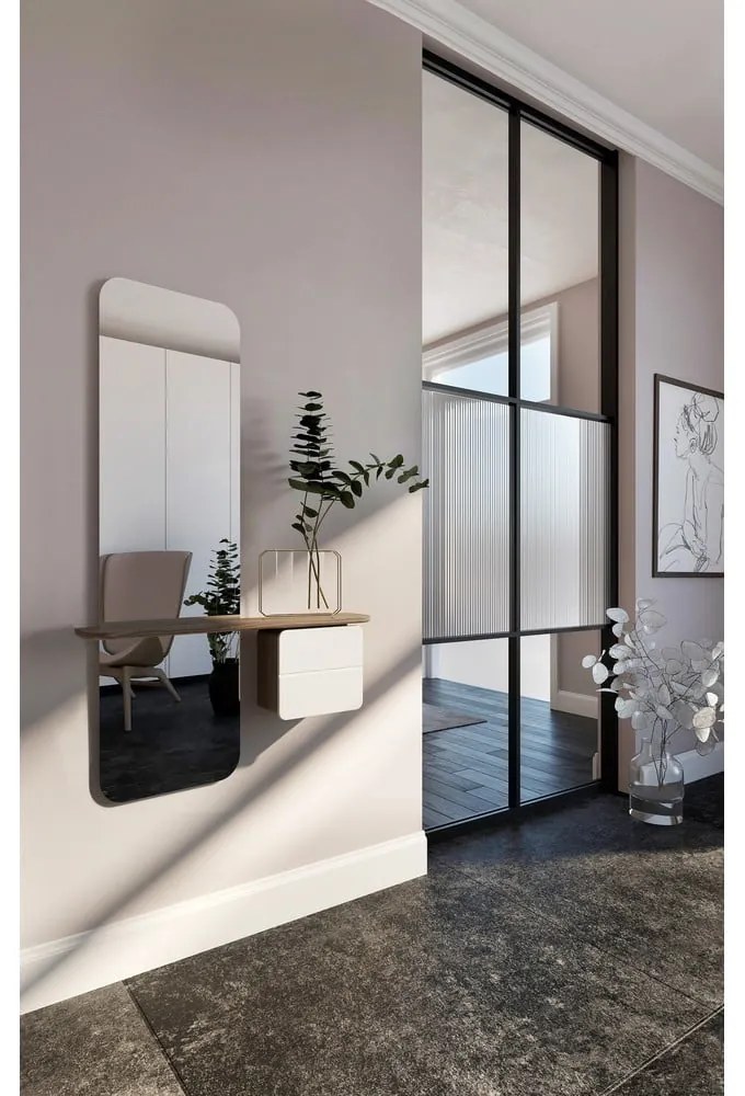 Set da corridoio bianco-marrone con decoro in rovere One More Look - UMAGE