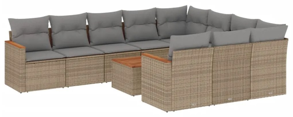 Set Divano da Giardino 11 pz con Cuscini Beige Misto Polyrattan