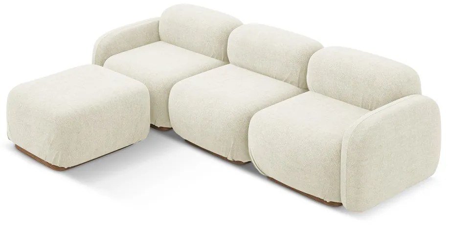 Divano angolare componibile color crema con rivestimento in bouclé Ailani – Makamii