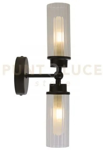 Applique imperial 2lt, metallo nero opaco e vetro trasparente a coste