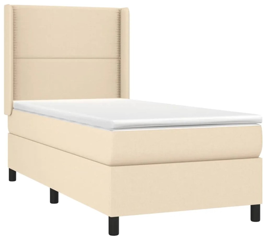 Letto a molle con materasso e led crema 90x190 cm in tessuto