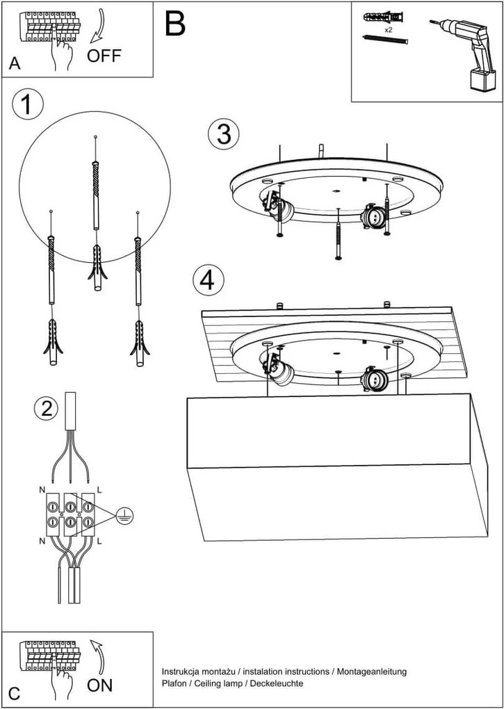 Plafoniera da Soffitto Quadrata 4xE27 HORUS 55x55 cm in PVC