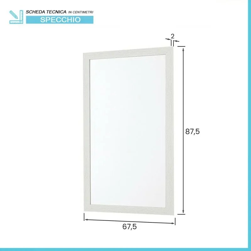 Specchio bagno 67x87 cornice bianco effetto legno reversibile Wood