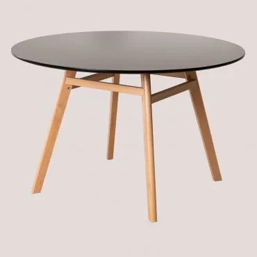 Tavolo Da Pranzo Rotondo In Mdf E Legno Di Faggio Scand Nordic Nero & Ø120 Cm - Sklum
