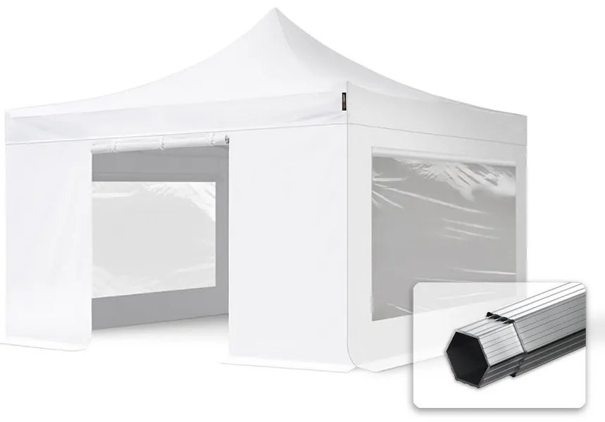 TOOLPORT 4x4m gazebo pieghevole PVC con laterali (finestre panoramiche), PROFESSIONAL alluminio, bianco - (582424)