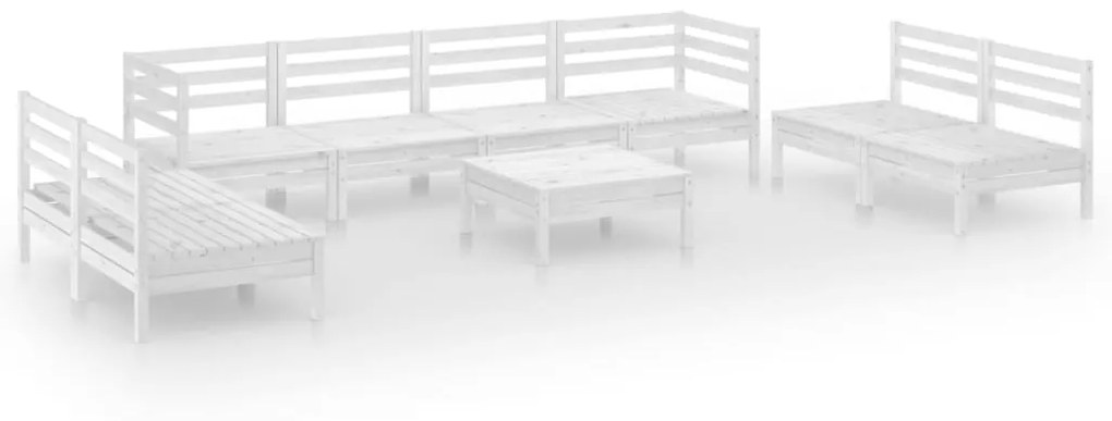 Set Divani da Giardino 9 pz Bianco in Legno Massello di Pino