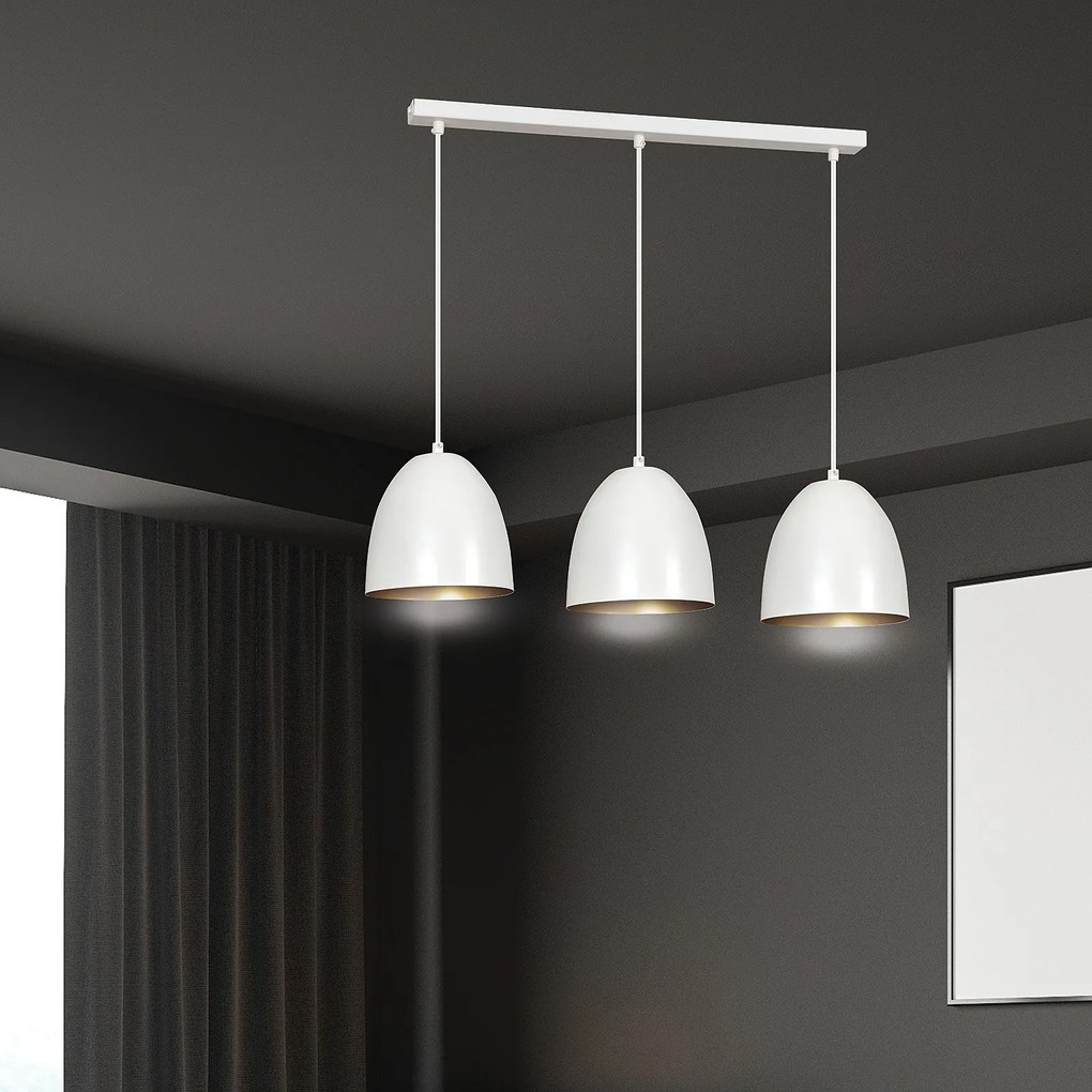 Lampadario 3 Luci Lenox In Acciaio Bianco Con Cupole In Nero E Oro