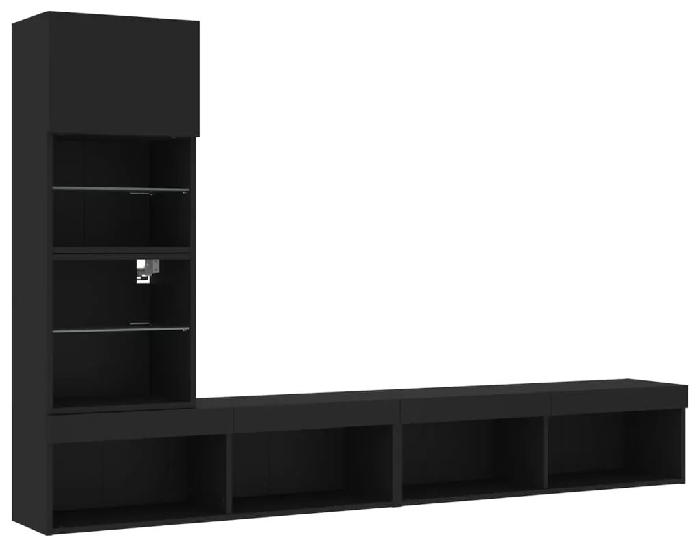 Mobili tv a muro con led 4pz neri in legno multistrato