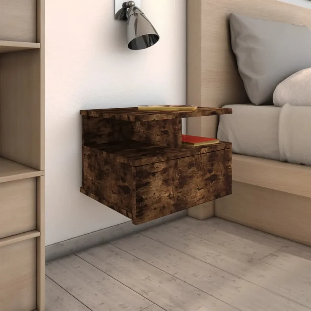 Comodini pensili rovere fumo 2pz 40x31x27 cm legno multistrato