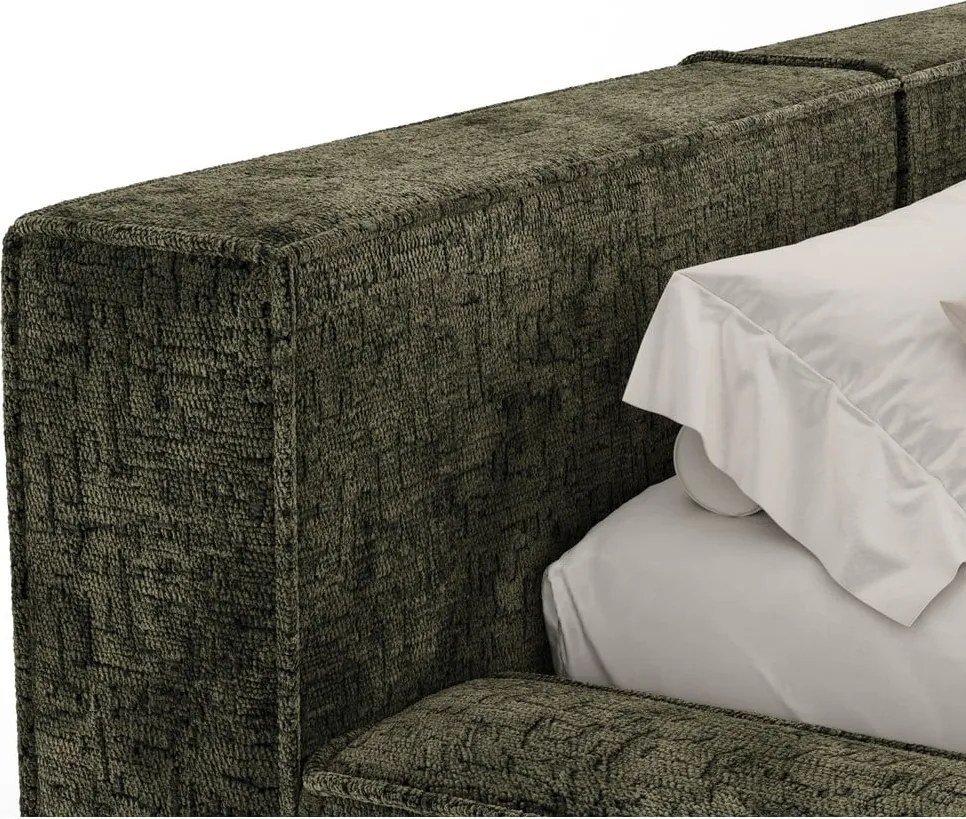 Letto matrimoniale imbottito verde scuro con contenitore e rete inclusi 160x200 cm Voliera – Maison de Rêve