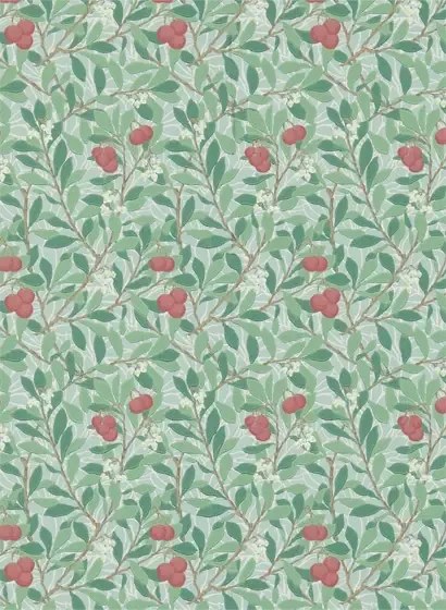 Morris & Co Carta da parati Arbutus - Thyme/ Coral