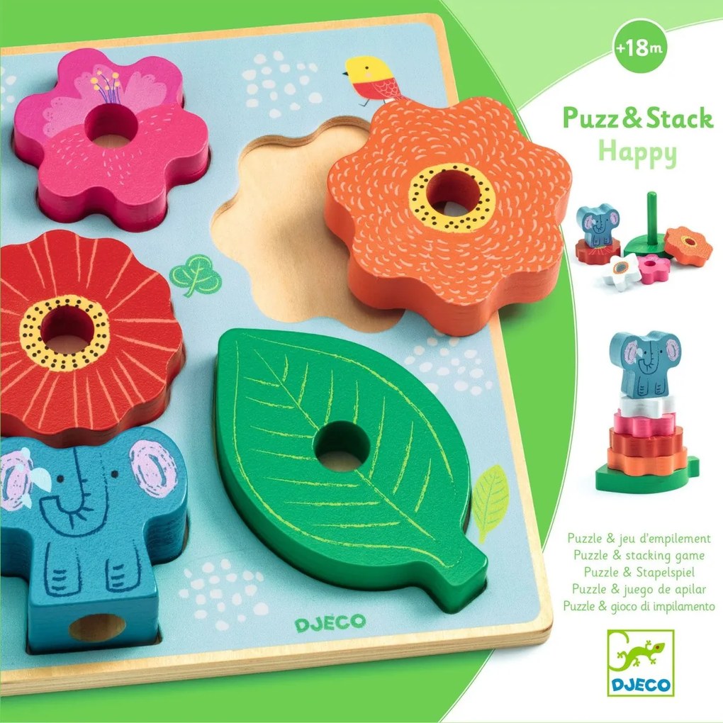 Puzzle & piramide impilabile - Elefante felice