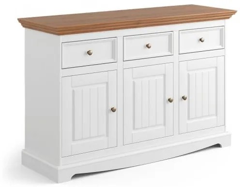 Credenza shabby chic in pino massello bicolore bianco e rovere