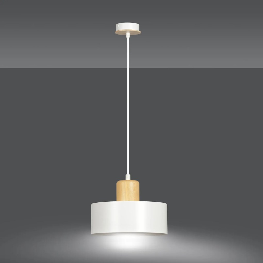 Sospensione Nordica 1 Luce Torin In Acciaio Bianco E Legno