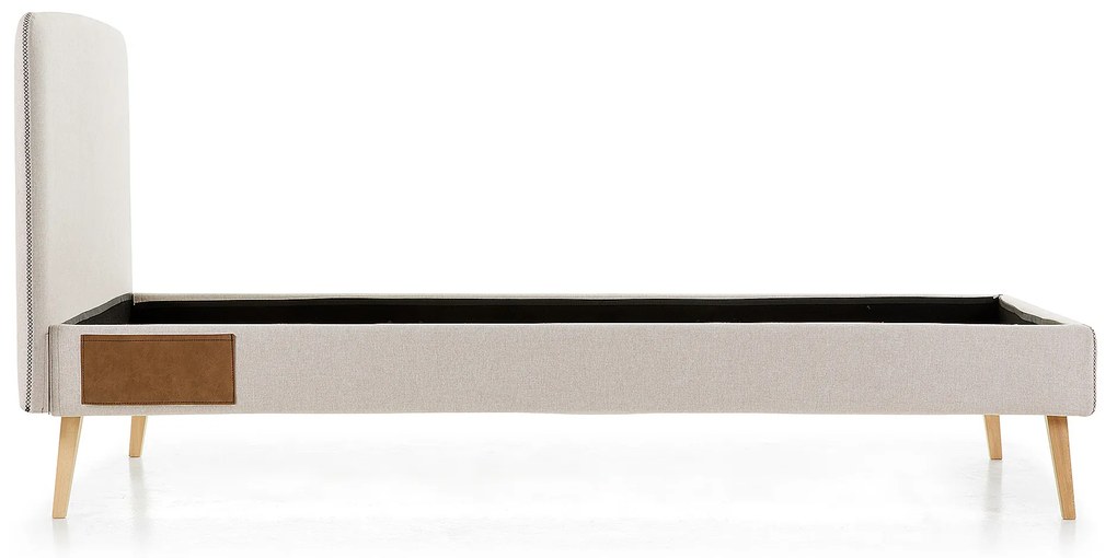 Kave Home - Letto Dyla sfoderabile beige, con gambe in faggio massiccio per materasso da 90 x 190 cm