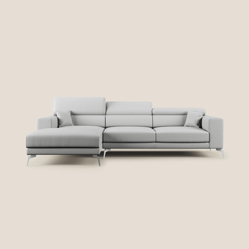 Blade Divano moderno angolare con poggiatesta reclinabili in Ecopelle T04 grigio chiaro