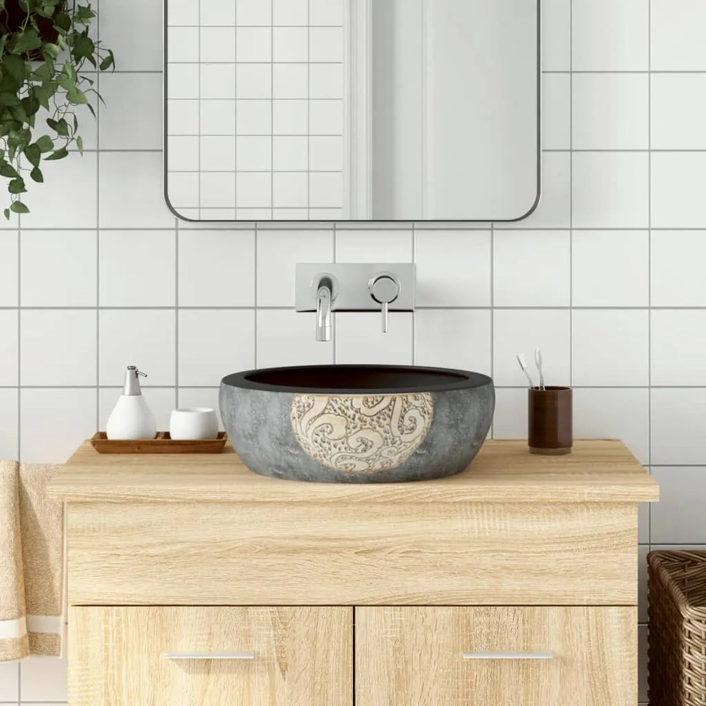 Lavabo Da Appoggio Nero E Marrone Rotondo ?41x14 Cm Ceramica /