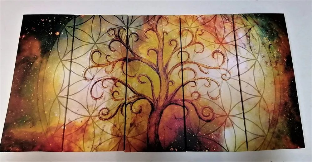 Quadri 5 pezzi – Albero con fiore della vita