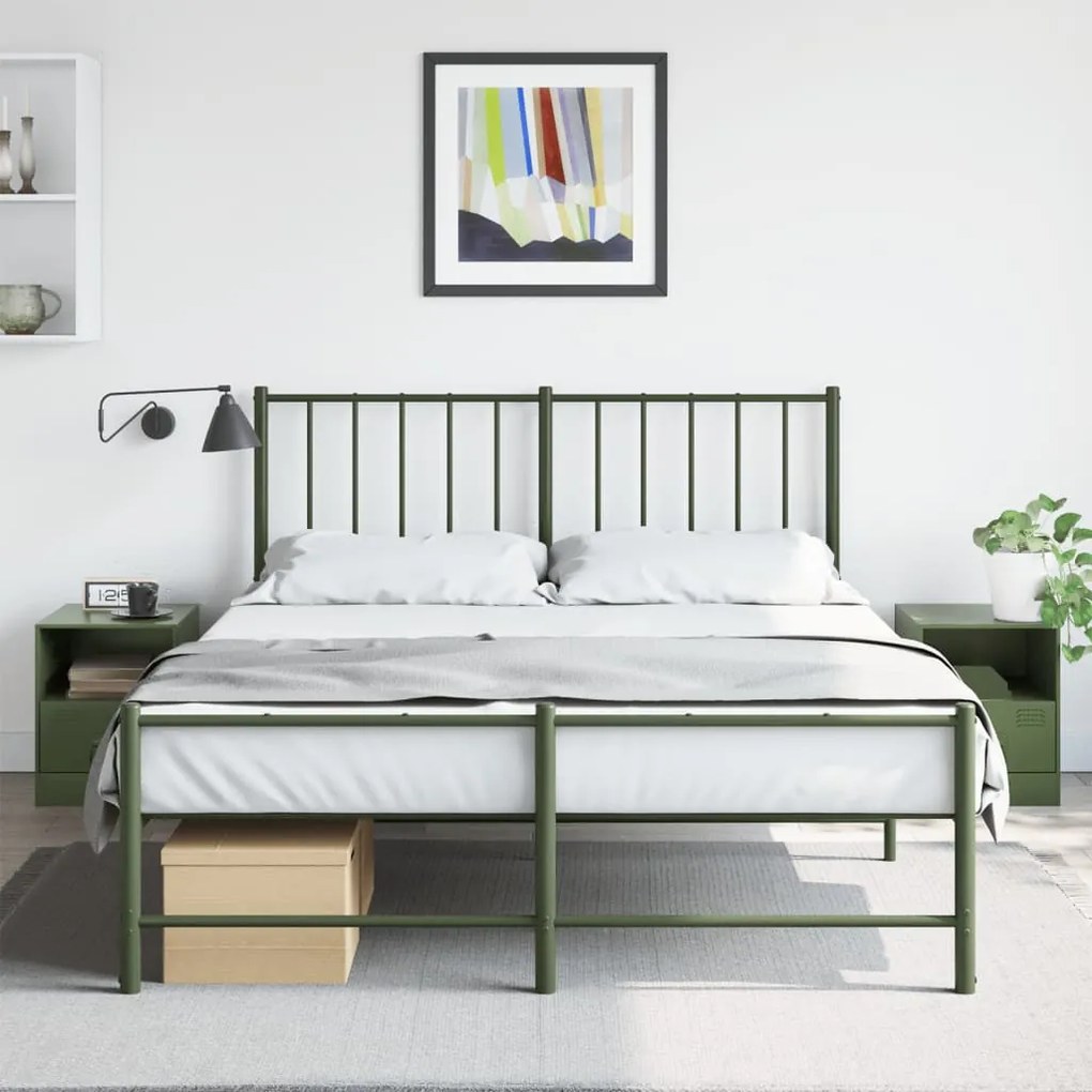 Comodini 2 Pz Verde Oliva 34,5x39x44 Cm İn Acciaio /