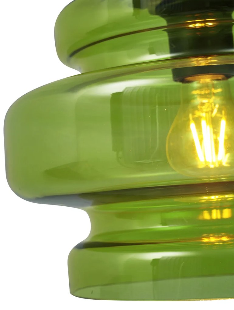 Lampada a sospensione retrò nera con vetro verde a 3 luci - Denise