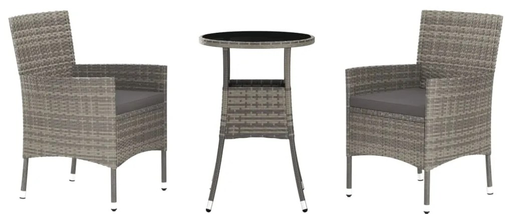 Set bistrò da giardino 3 pz con cuscini in polyrattan grigio