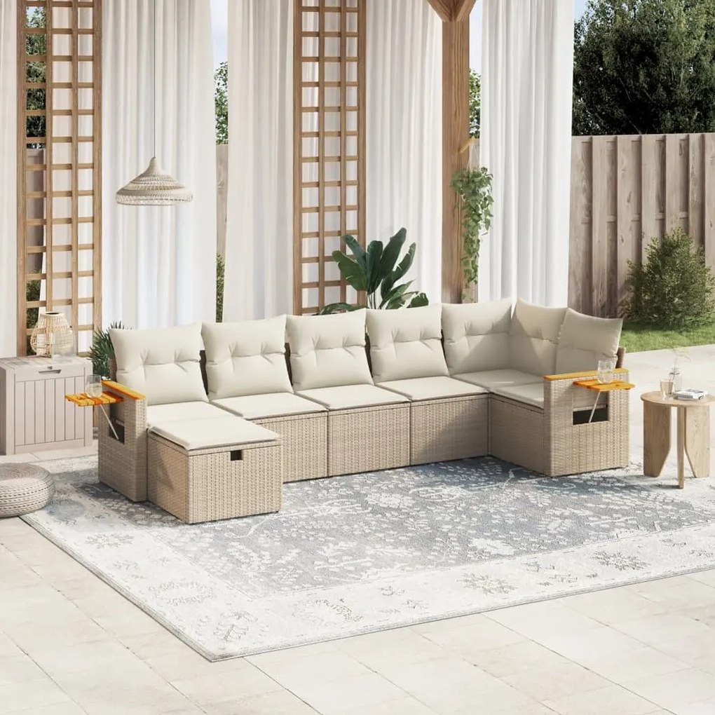 Set divani da giardino 7 pz con cuscini beige in polyrattan