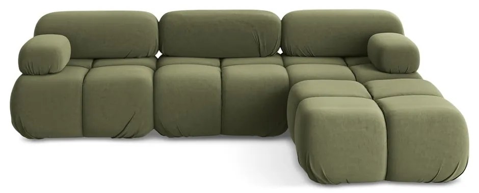 Divano angolare componibile verde chiaro con rivestimento in velluto Lokua – Makamii